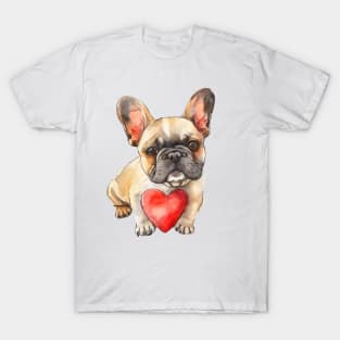 Valentine French Bulldog Holding Heart T-Shirt